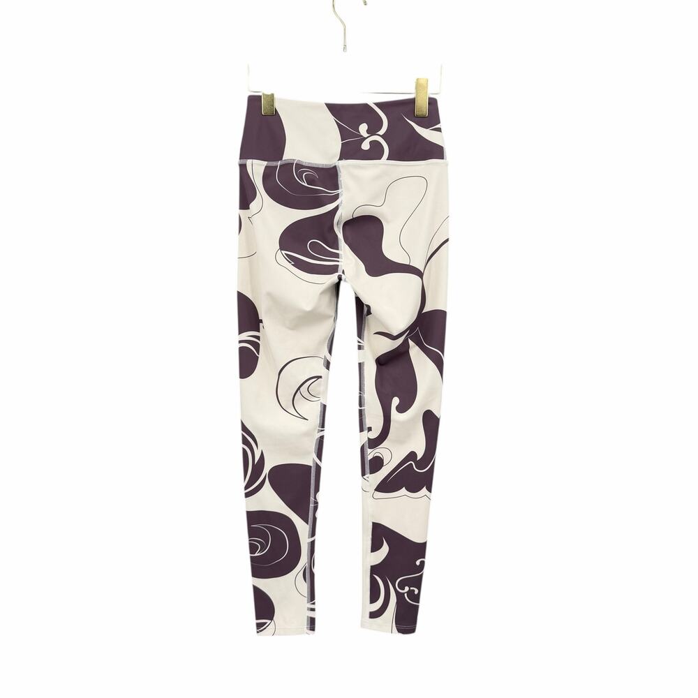 Noli Sz S Wine Cream Abstract Print Mock Neck Crop Top Yoga Barre Legging Set - Picture 6 of 11